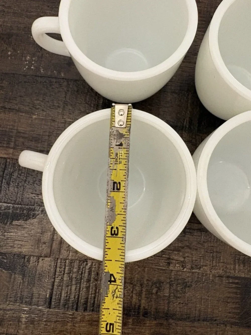 Vintage PYREX Corning White Milk Glass Coffee Mug Tea Cup C Handle Set Of 4